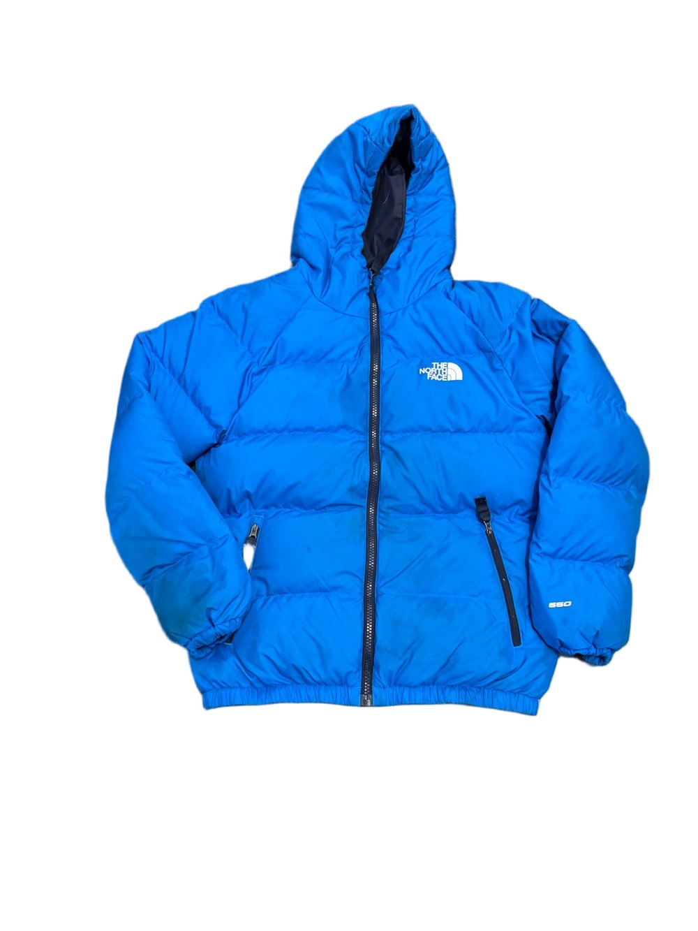 Reversible The North Face Bright Blue Puffer Jacket with Hood Size L